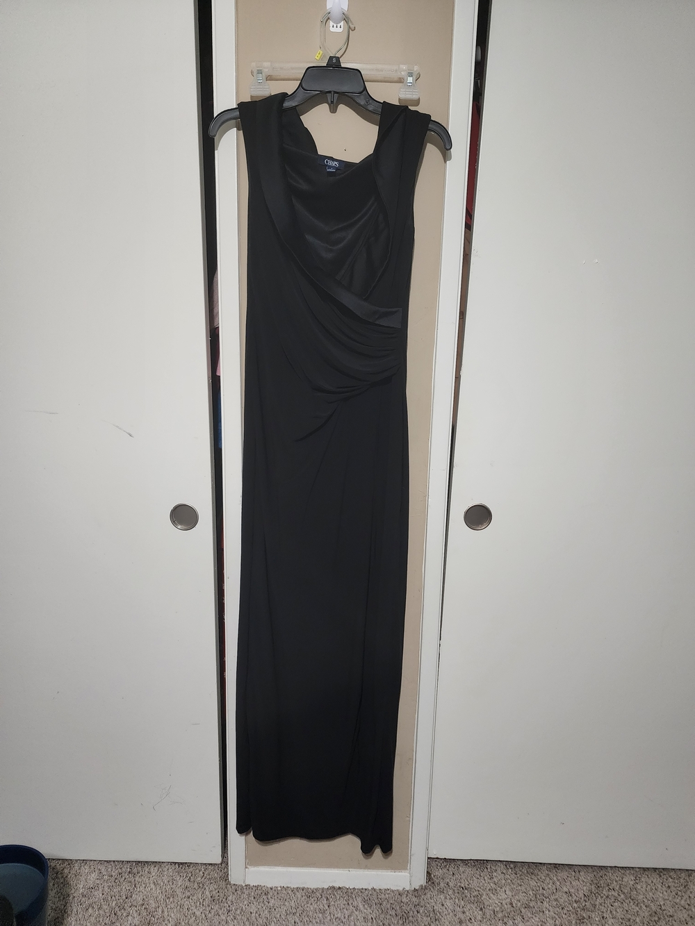 Chaps Black Sleeveless Draped Maxi Dress
